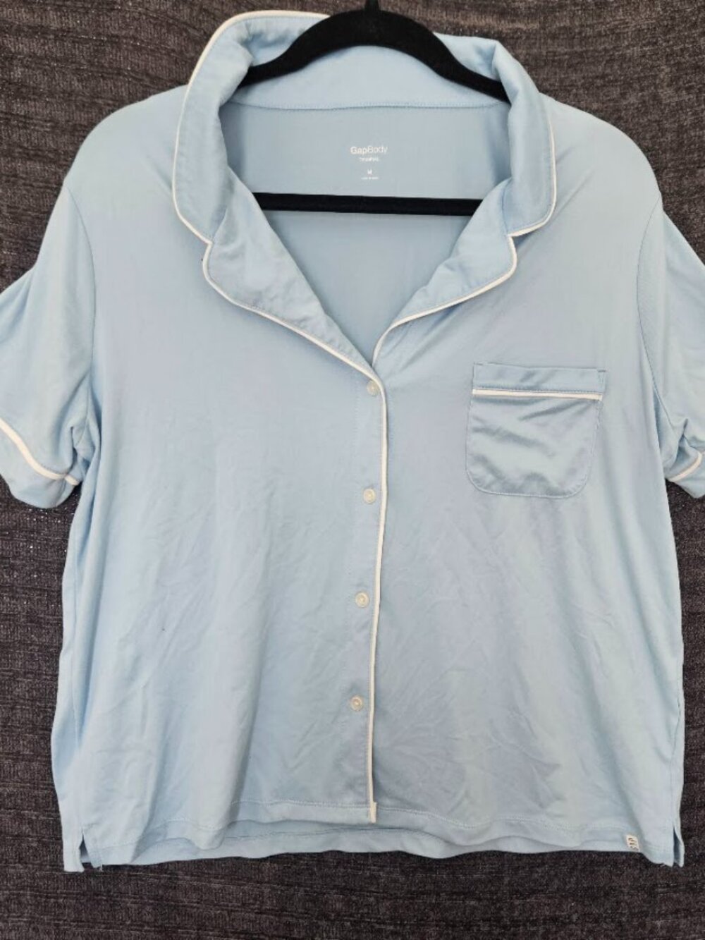 GapBody Women Medium Blue Short Sleeve Button Down Pajama Top Sleep Shirt